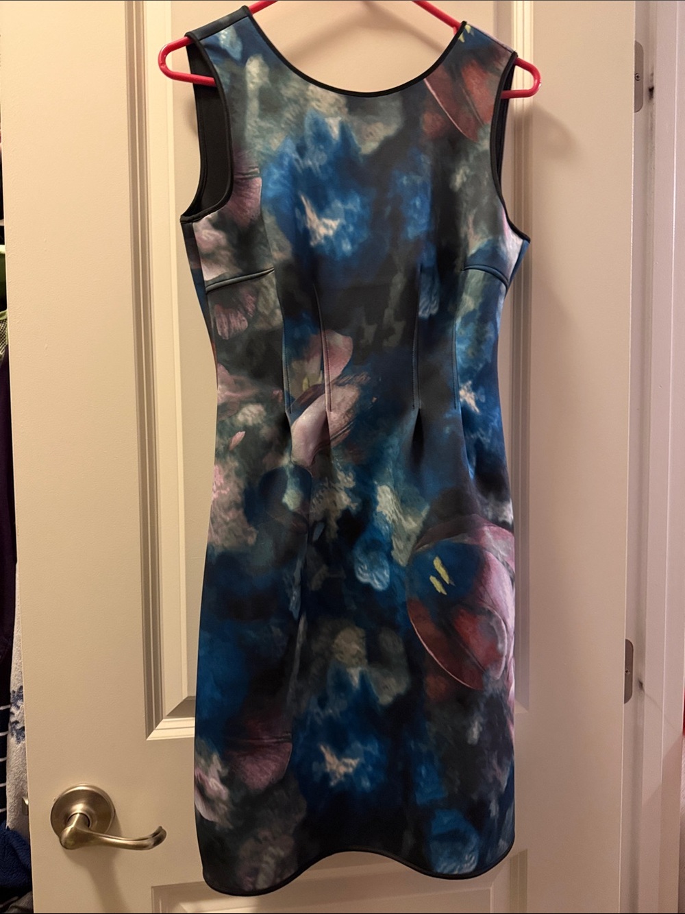White House Black Market Blue and Pink Floral Midi Sheath Dress